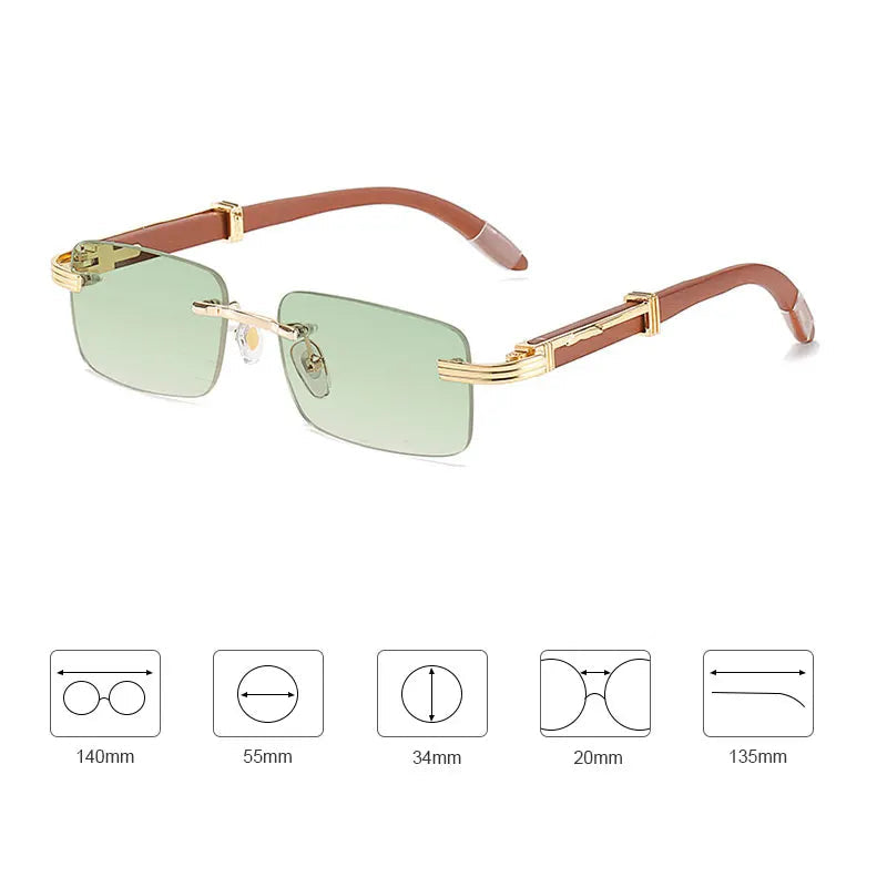 Lunettes de soleil homme luxe bois sans contour UV400 - Rectangulaire polarisées