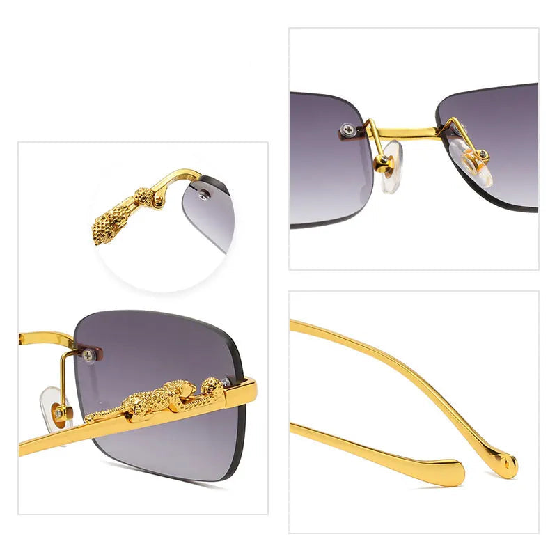 Monture de Lunettes de Soleil Sans Contour en Métal Léopard - Verres Teintés Polarisés Luxe pour Homme | LDSH