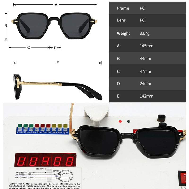 Lunettes de soleil homme luxe retro avec rivets carrés - Verres polarisés UV400