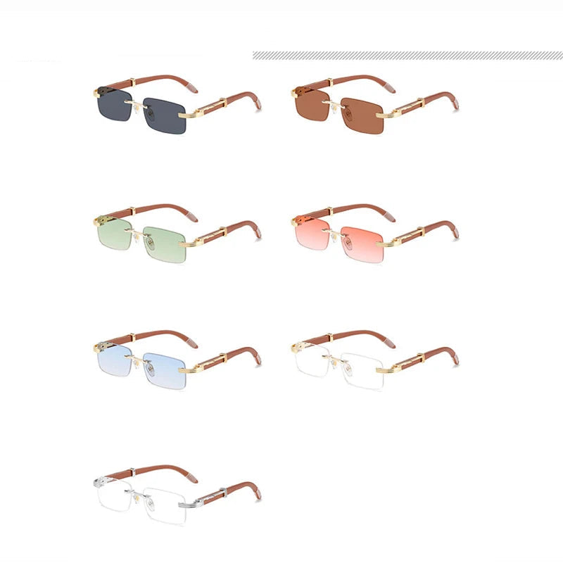 Lunettes de soleil homme luxe bois sans contour UV400 - Rectangulaire polarisées