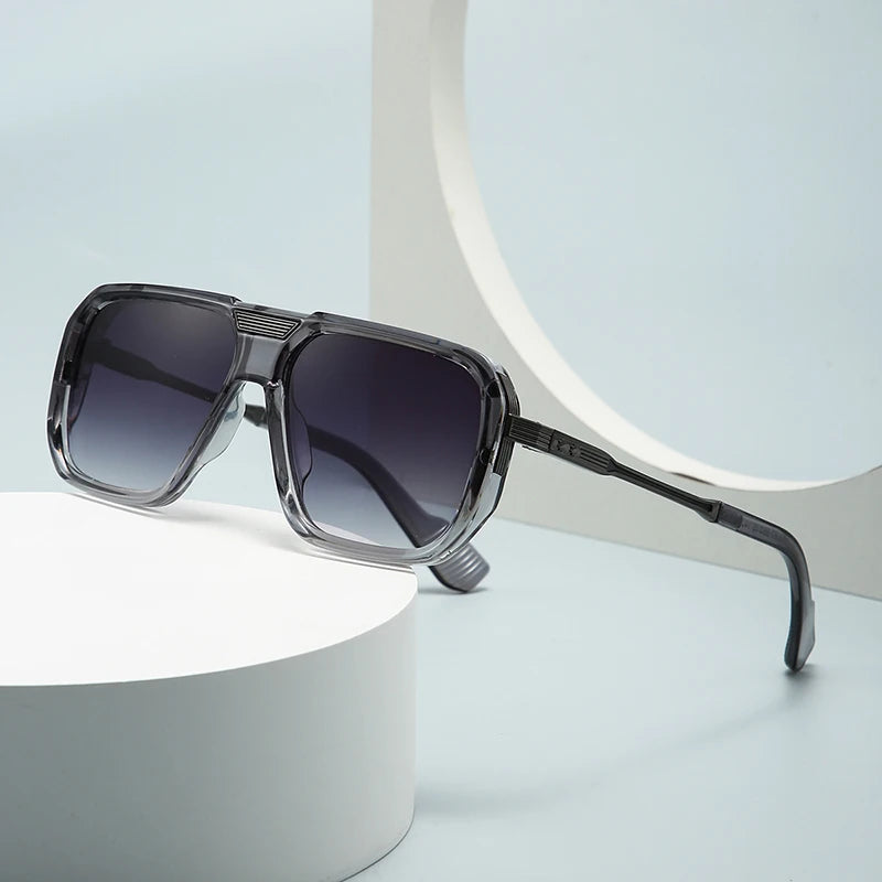 Lunettes de soleil homme luxe polarisées pas cher - Monture carrée rétro avec verres dégradés bleu foncé UV400