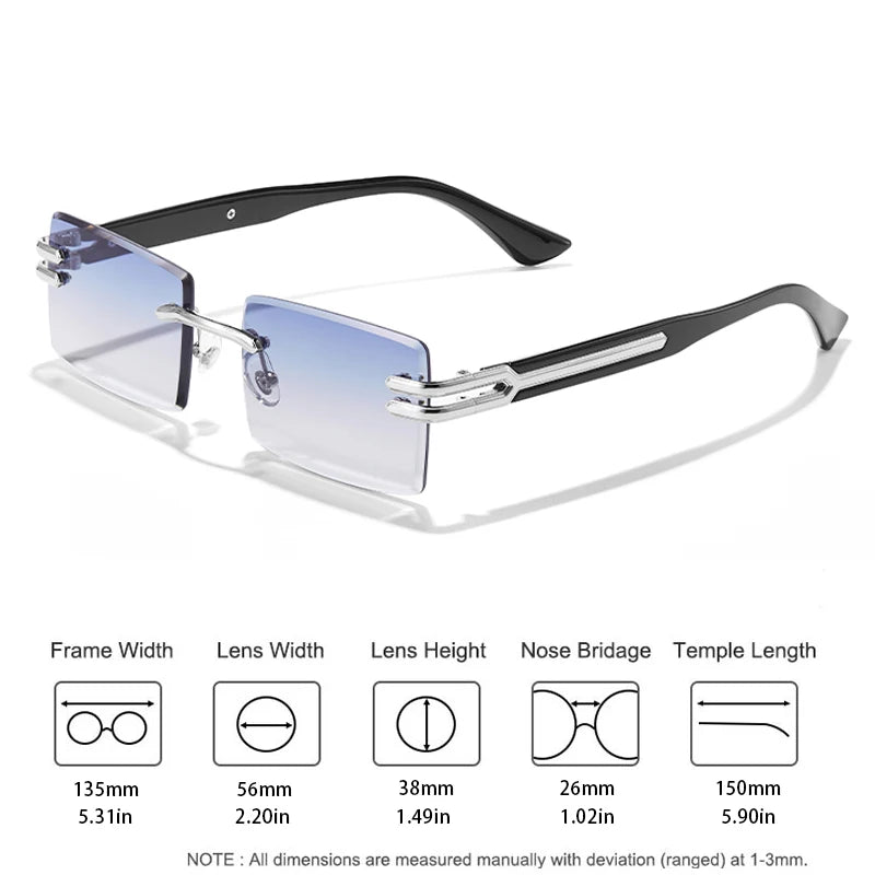 Lunettes de Soleil Homme Luxe Sans Monture Rectangle UV400 - Polarisation, Élégance et Protection