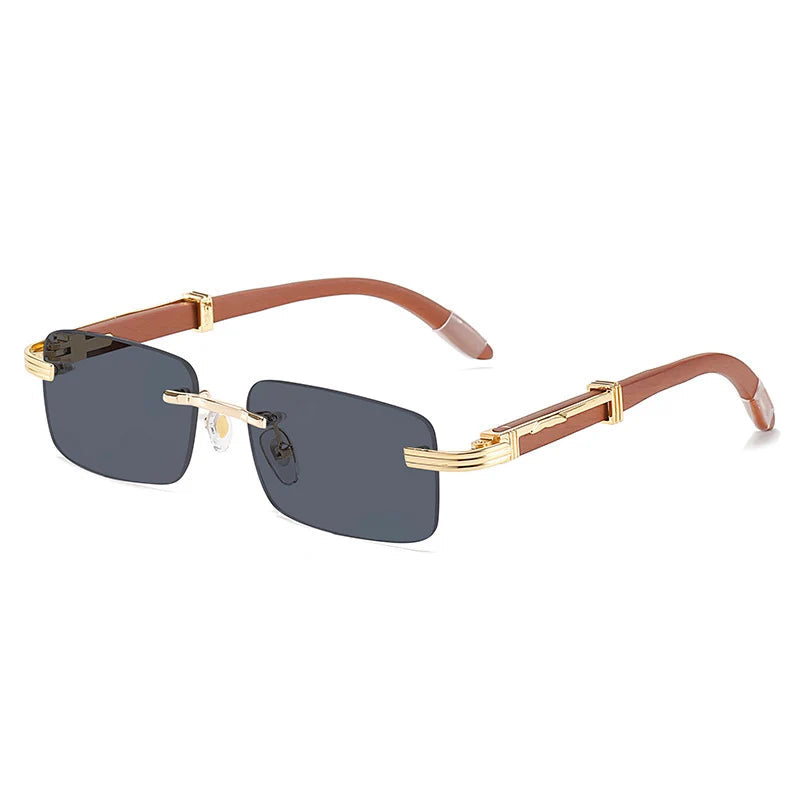 Lunettes de soleil homme luxe bois sans contour UV400 - Rectangulaire polarisées
