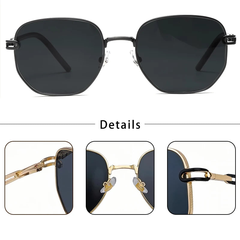 Lunettes de Soleil Homme Luxe Polarisées - Monture Métal Polygonale UV400