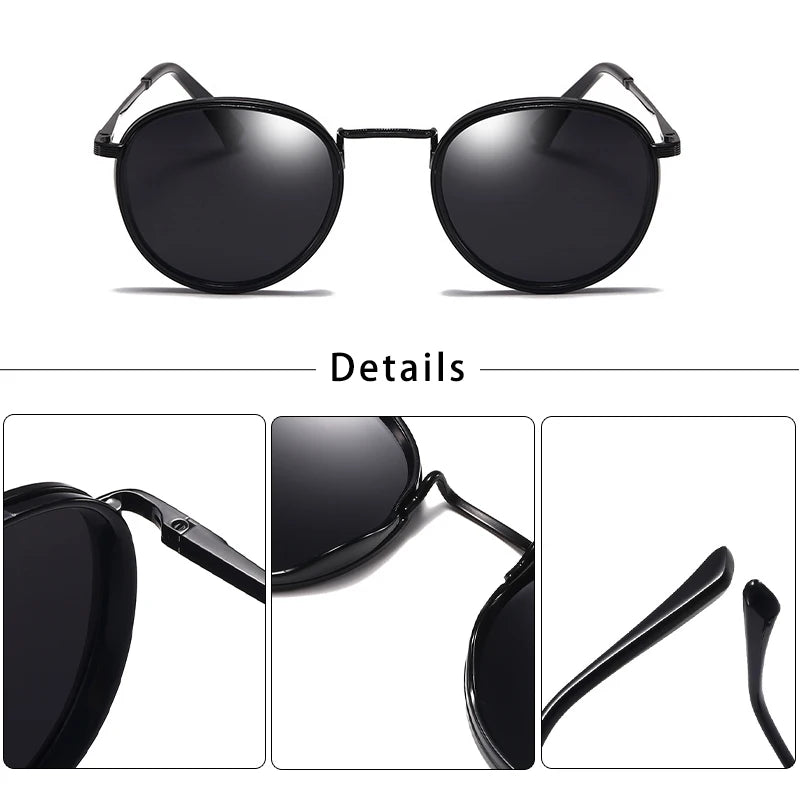Lunettes de soleil homme polarisées, luxe et abordables - Monture métallique ronde UV400