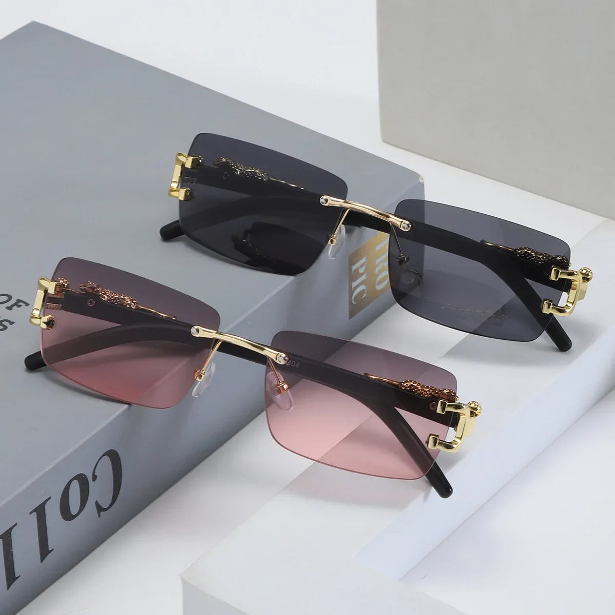 1 Pc Fashionable Women Men Sunglasses Frameless Rectangular Personalized Sunglasses for Daily Life Vintage Sun Glasses Gafas