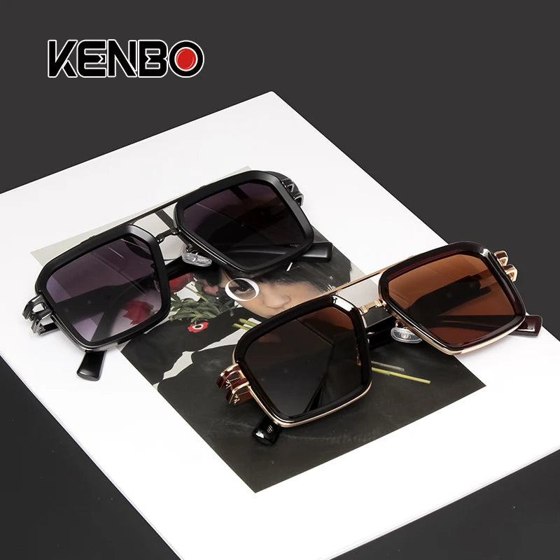 2025 Steam Punk Sunglasses Retro Square Men Women Fashion Double Beam Glasses Unisex Metal Frame Trendy Shades Oculos De Sol