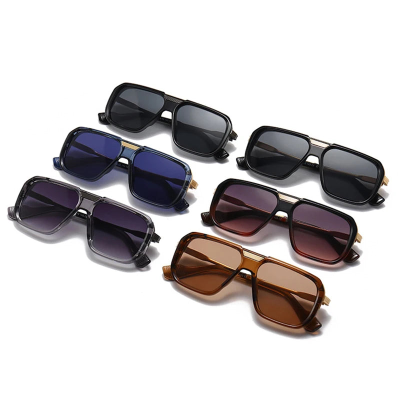 Lunettes de soleil homme luxe polarisées pas cher - Monture carrée rétro avec verres dégradés bleu foncé UV400