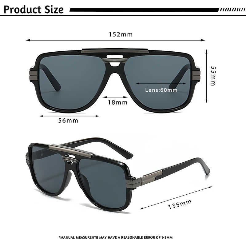 Lunettes de Soleil Homme Luxe Double Pont Pilote UV400 - Retro Carré
