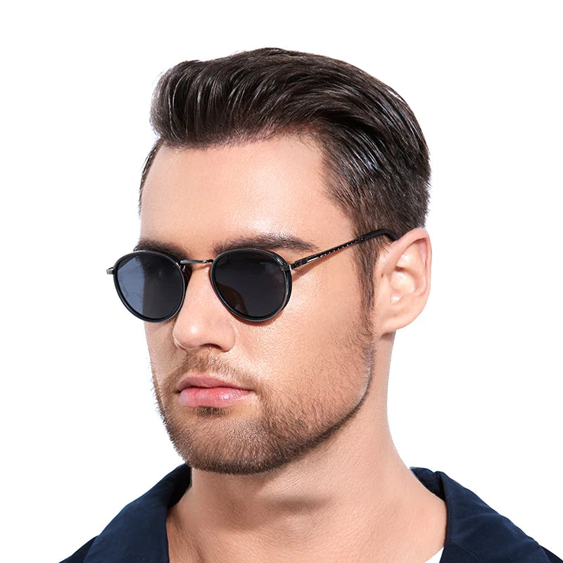 Lunettes de soleil homme polarisées, luxe et abordables - Monture métallique ronde UV400