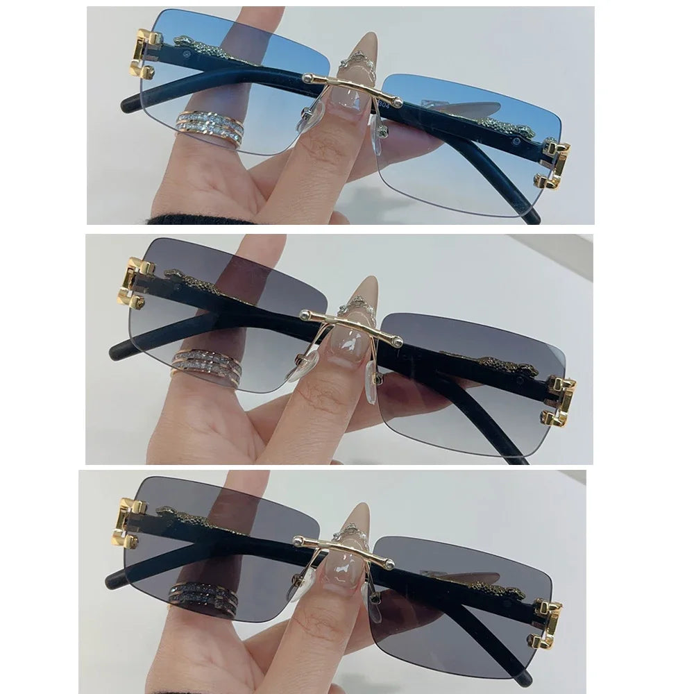1 Pc Fashionable Women Men Sunglasses Frameless Rectangular Personalized Sunglasses for Daily Life Vintage Sun Glasses Gafas