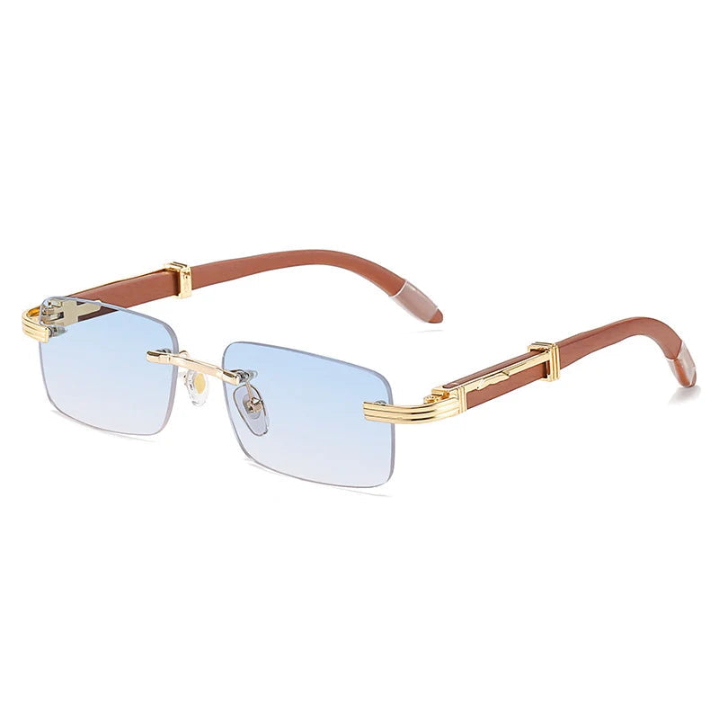 Lunettes de soleil homme luxe bois sans contour UV400 - Rectangulaire polarisées