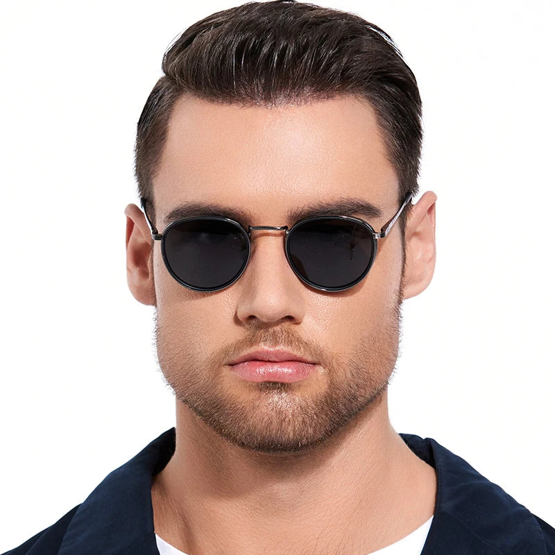 Lunettes de soleil homme polarisées, luxe et abordables - Monture métallique ronde UV400