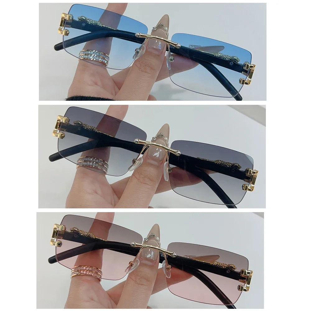 1 Pc Fashionable Women Men Sunglasses Frameless Rectangular Personalized Sunglasses for Daily Life Vintage Sun Glasses Gafas