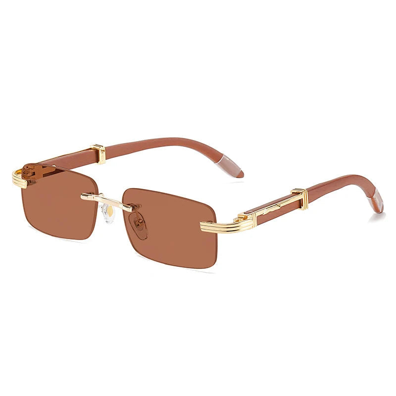 Lunettes de soleil homme luxe bois sans contour UV400 - Rectangulaire polarisées