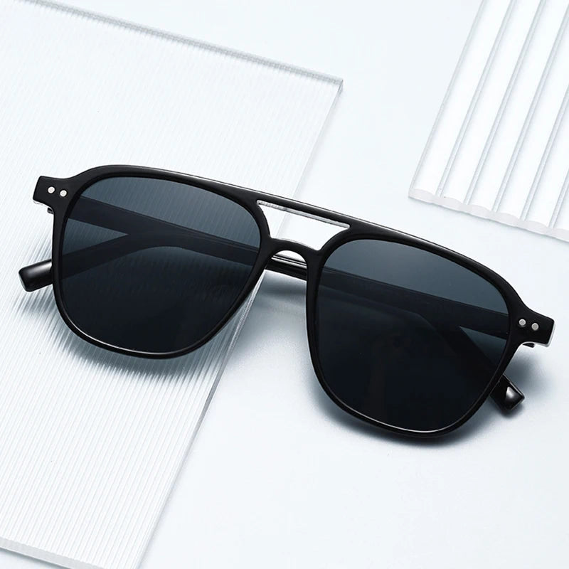 Lunettes de soleil homme luxe polarisées UV400 - Double pont, monture rétro rivetée