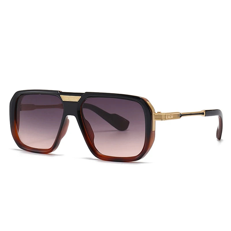 Lunettes de soleil homme luxe polarisées pas cher - Monture carrée rétro avec verres dégradés bleu foncé UV400