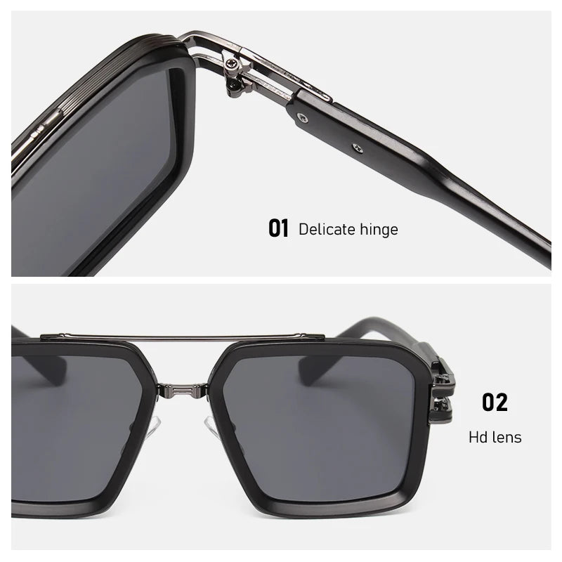 2025 Steam Punk Sunglasses Retro Square Men Women Fashion Double Beam Glasses Unisex Metal Frame Trendy Shades Oculos De Sol