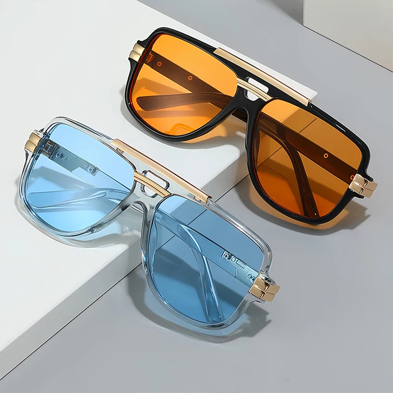 Lunettes de Soleil Homme Luxe Double Pont Pilote UV400 - Retro Carré