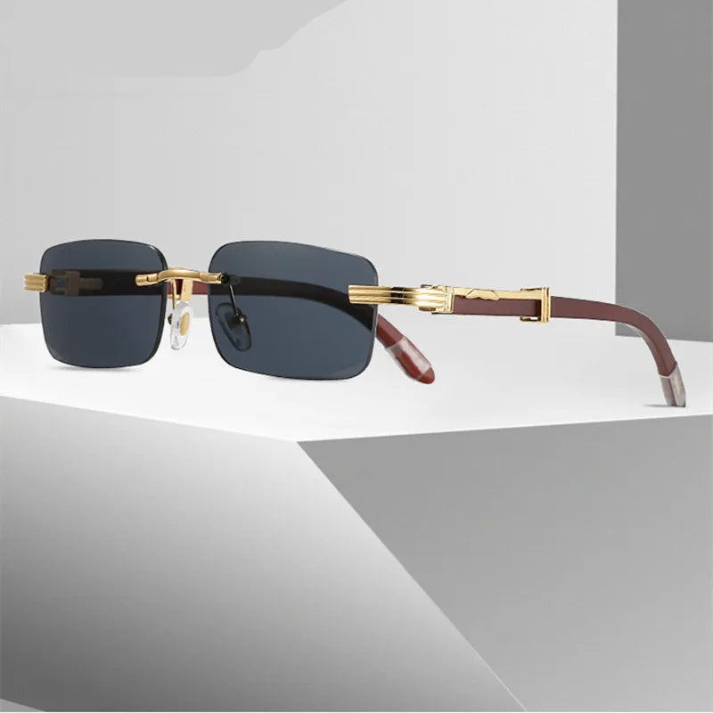 Lunettes de soleil homme luxe bois sans contour UV400 - Rectangulaire polarisées