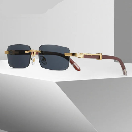 Lunettes de soleil homme luxe bois sans contour UV400 - Rectangulaire polarisées