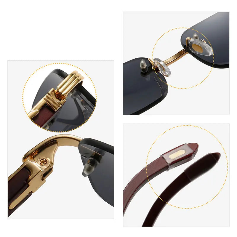 Lunettes de soleil homme luxe bois sans contour UV400 - Rectangulaire polarisées