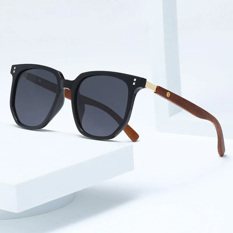 Lunettes de soleil homme luxe : Square Sunglasses Wood Graining UV400 | LDSH