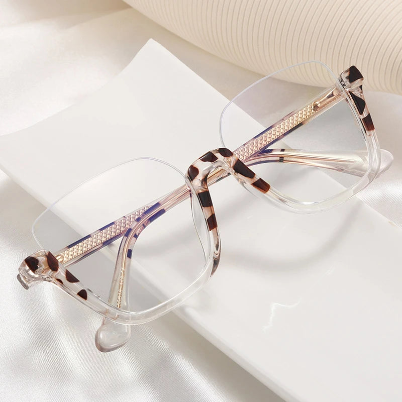 Monture de Lunettes de Soleil Semi-Rimless pour Homme - Anti-Blue Light - Design Luxe Leopard
