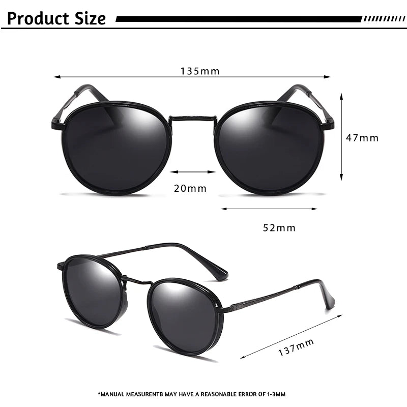Lunettes de soleil homme polarisées, luxe et abordables - Monture métallique ronde UV400