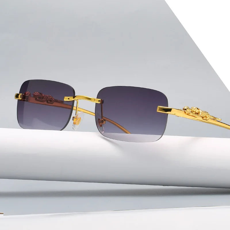 Monture de Lunettes de Soleil Sans Contour en Métal Léopard - Verres Teintés Polarisés Luxe pour Homme | LDSH