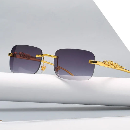 Monture de Lunettes de Soleil Sans Contour en Métal Léopard - Verres Teintés Polarisés Luxe pour Homme | LDSH