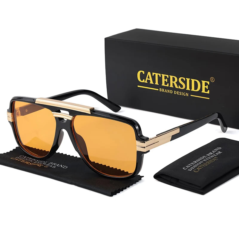 Lunettes de Soleil Homme Luxe Double Pont Pilote UV400 - Retro Carré