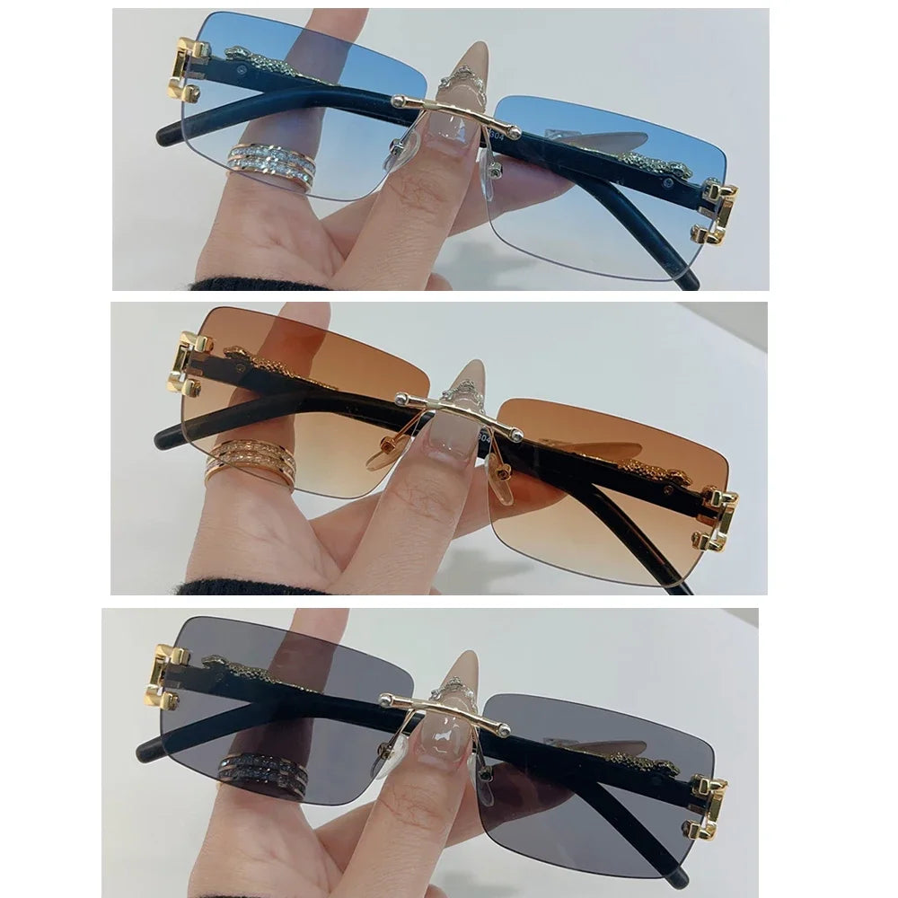 1 Pc Fashionable Women Men Sunglasses Frameless Rectangular Personalized Sunglasses for Daily Life Vintage Sun Glasses Gafas