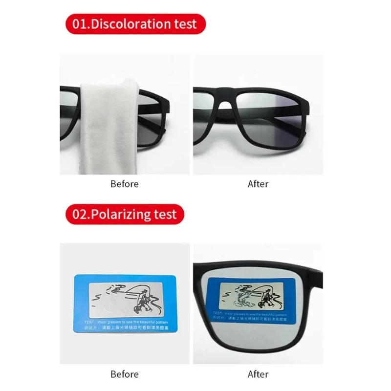 Fashion Photochromic Polarized Sunglasses Men Women Vintage Square Mens Sun Glasses Brand Designer Driving Fishing UV400 Shades