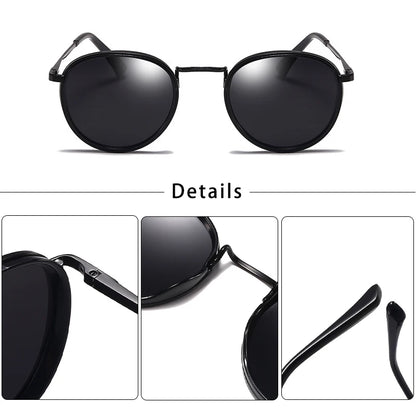 Lunettes de soleil homme polarisées, luxe et abordables - Monture métallique ronde UV400