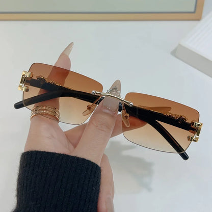 1 Pc Fashionable Women Men Sunglasses Frameless Rectangular Personalized Sunglasses for Daily Life Vintage Sun Glasses Gafas