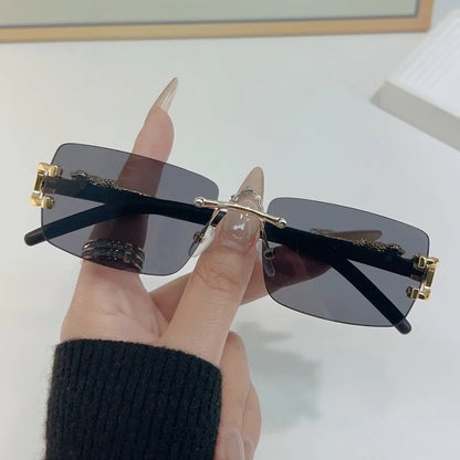 1 Pc Fashionable Women Men Sunglasses Frameless Rectangular Personalized Sunglasses for Daily Life Vintage Sun Glasses Gafas