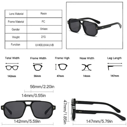JNPCXI Vintage Double Bridges Men Square Sunglasses Fashion Green Ocean Lens UV400 Eyewear Women Trending Rivets Sun Glasses