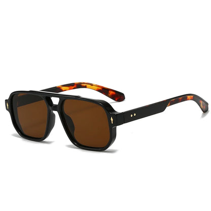 JNPCXI Vintage Double Bridges Men Square Sunglasses Fashion Green Ocean Lens UV400 Eyewear Women Trending Rivets Sun Glasses