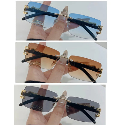 1 Pc Fashionable Women Men Sunglasses Frameless Rectangular Personalized Sunglasses for Daily Life Vintage Sun Glasses Gafas